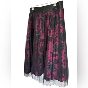 Cato Tulle Midi Skirt Black Purple Floral Pleated Mesh Boho Fairy, Ladies’ Sz L